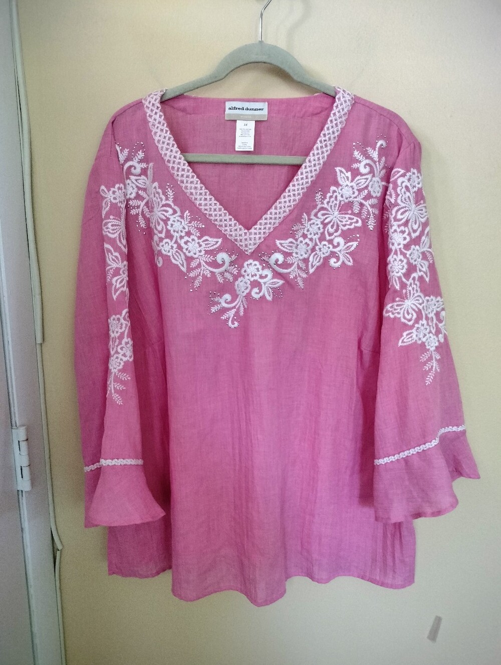 Alfred Dunner 3X Pink Paradise Island Floral Embroidered Tunic Top Vacation
